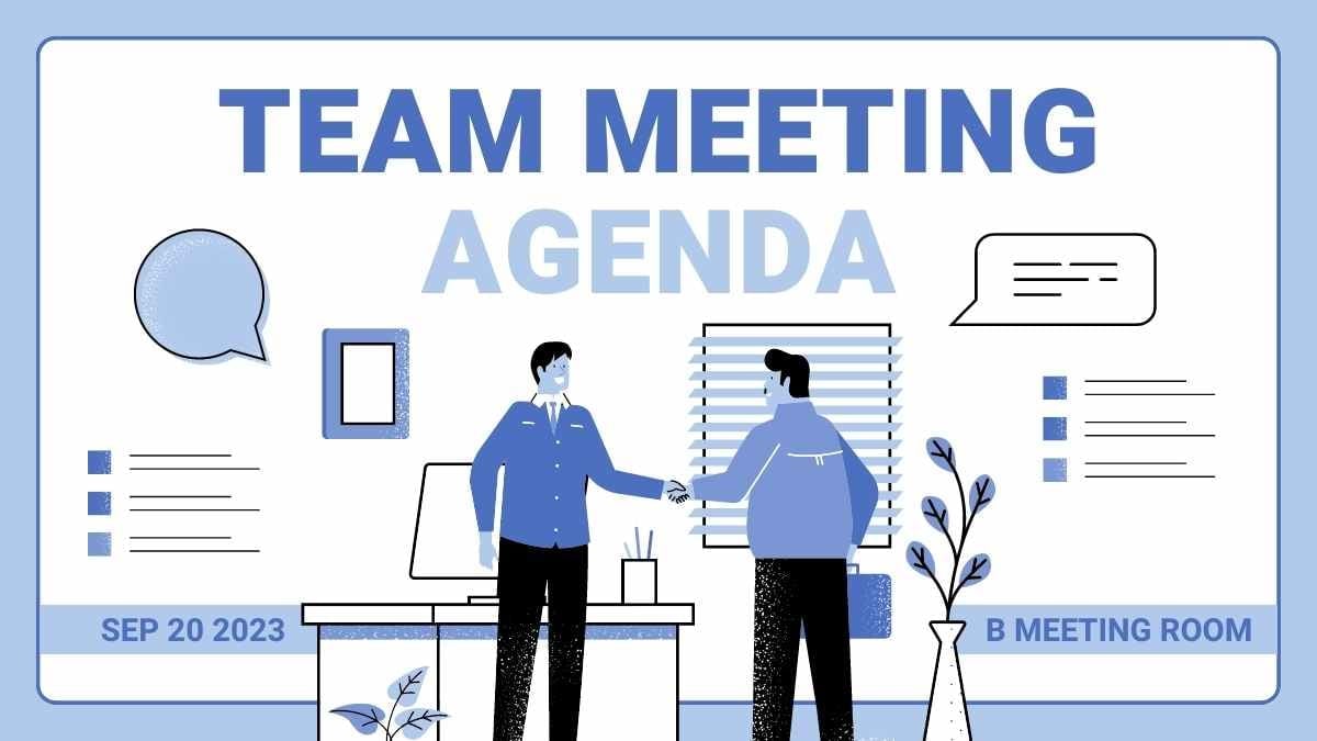 Agenda Ilustrada para Reunião de Equipe em Slides - deslizar 1