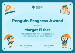 Sertifikat Penghargaan Penguin Musim Dingin yang Imut dalam Slide