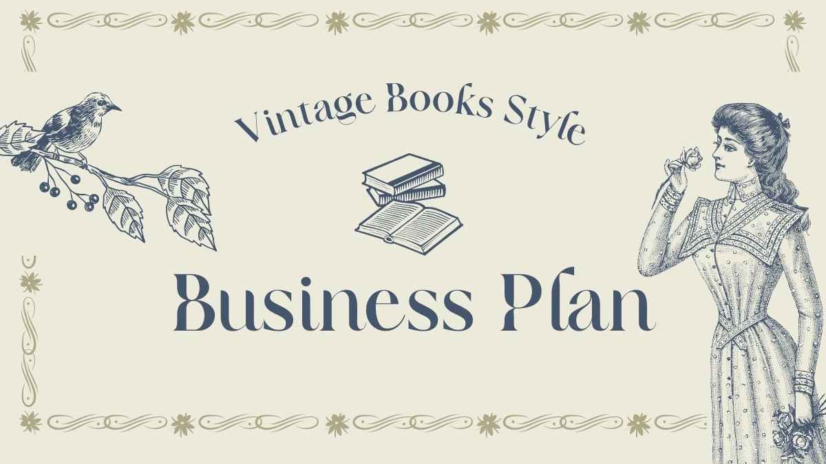 Template Rencana Bisnis Gaya Buku Vintage Ivory dan Navy dalam Slide - slide 1