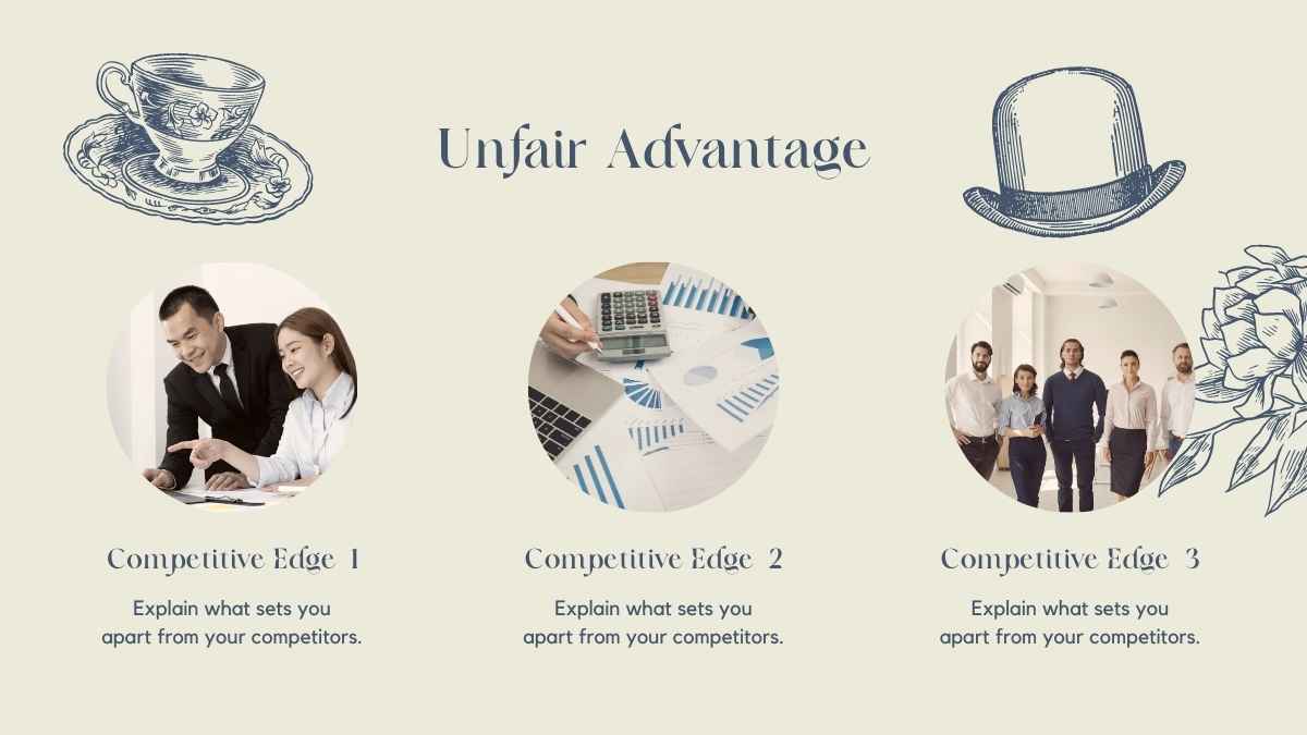 Template Rencana Bisnis Gaya Buku Vintage Ivory dan Navy dalam Slide - slide 10
