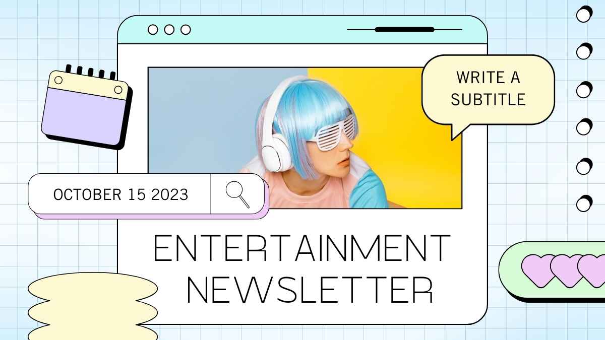 Newsletter de entretenimento digital moderno em slides - deslizar 1
