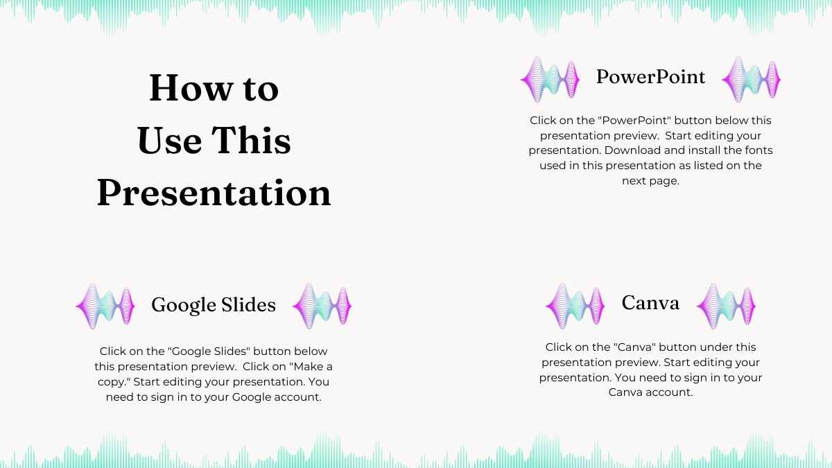 Plano de Marketing com Ondas Sonoras Simples e Elegante em Slides - deslizar 2
