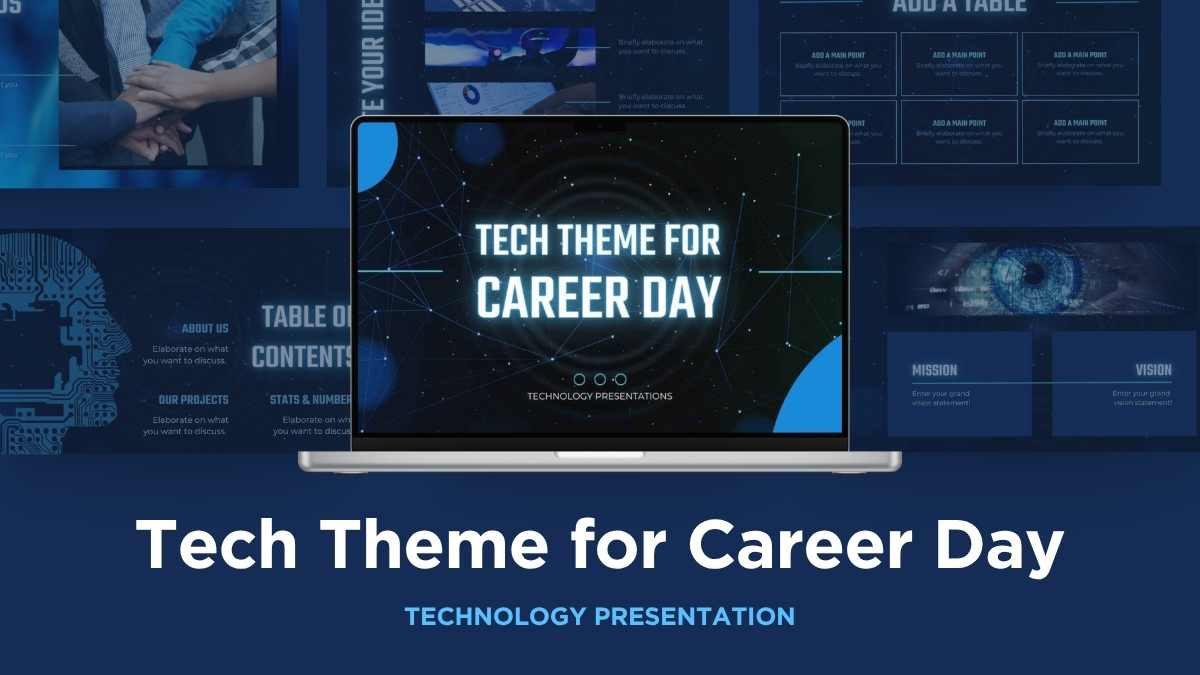 Tema Teknologi Hitam dan Biru untuk Career Day dalam Slide - slide 1